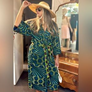 Vintage Robe of Thick Waxed Cotton Block Print. Must-Have Beach or Boudoir Wear